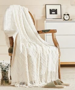 Off White Knitted Throw Blanket Couch Bed