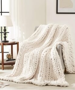 Ivory Chunky Knit Throw Blanket for Couch
