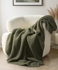Chunky Chenille Knit Throw Blanket Olive Green