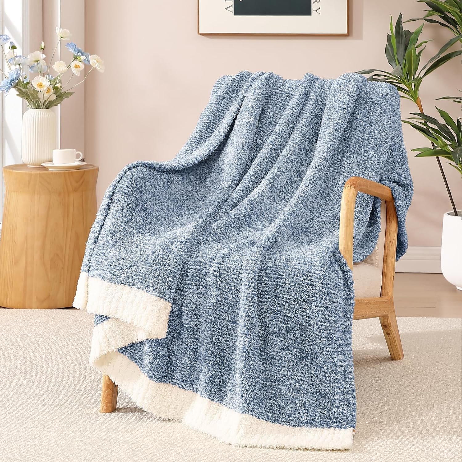 Soft Reversible Knitted Throw Blanket for Couch